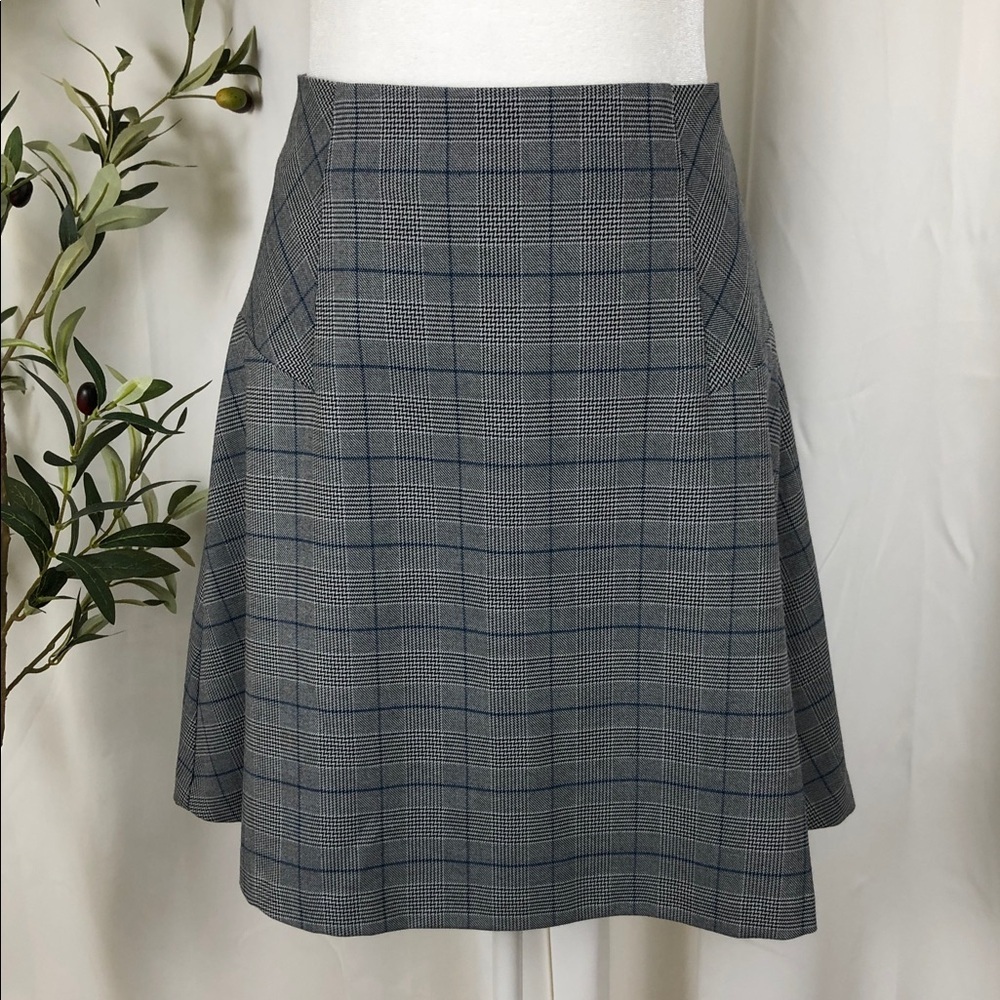 LOFT Gray Plaid A-Line Skirt with Subtle Navy Windowpane Sz 6 (B5)